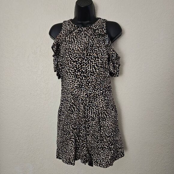 Topshop Animal Print Cold Shoulder Romper - Picture 2 of 9